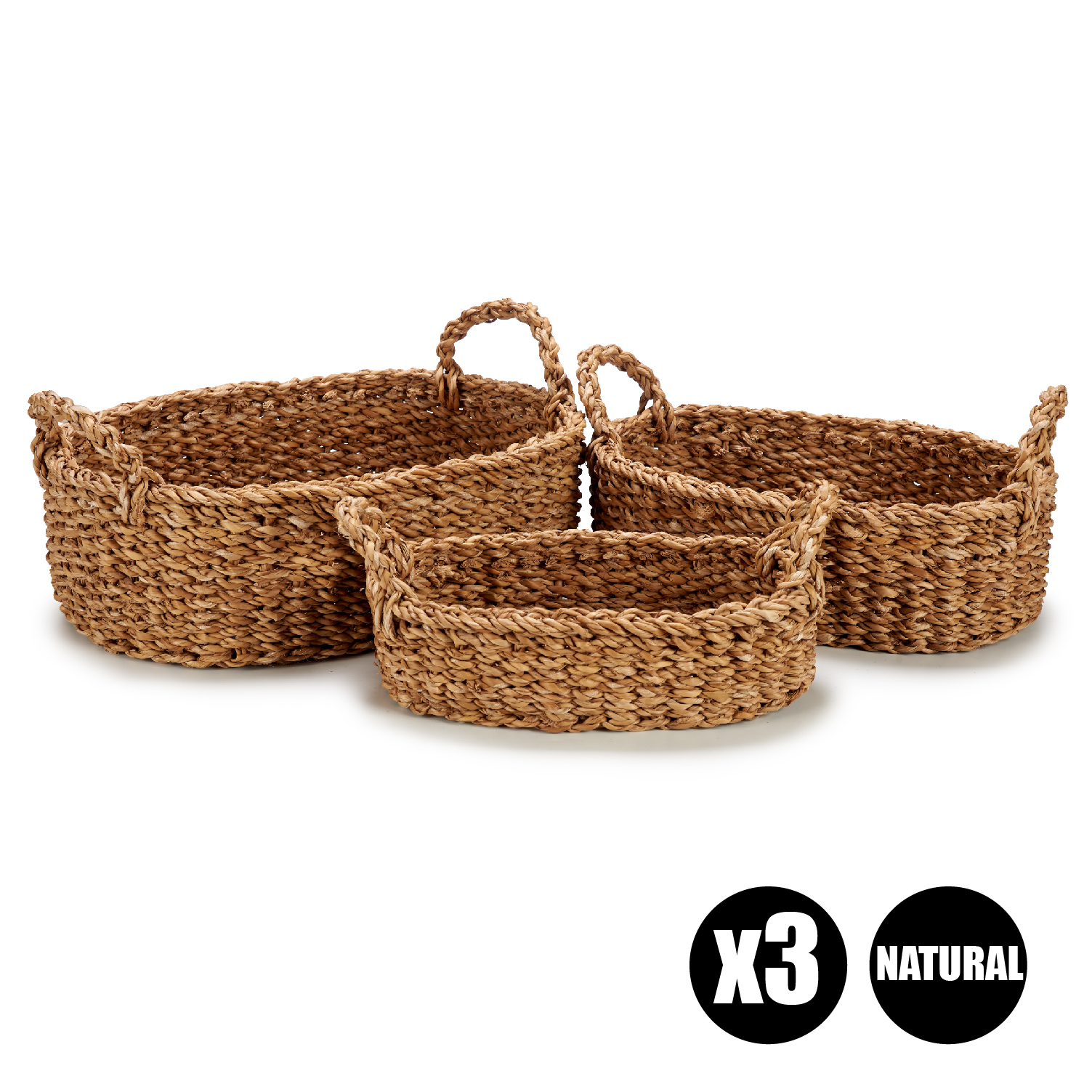 Set 3 oval baskets with handle - Imagen 2