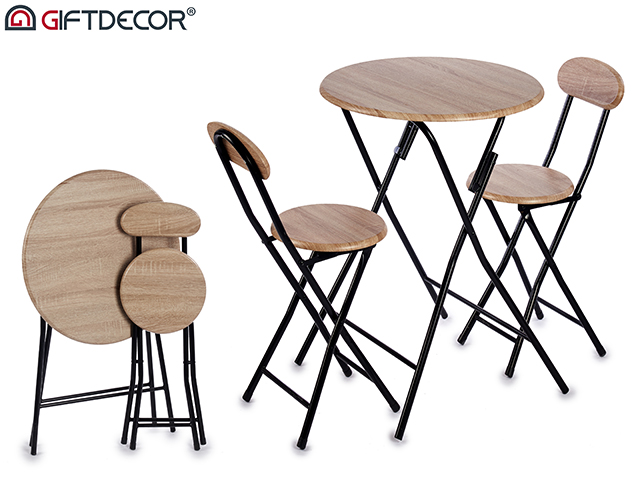 Set table 2 chairs 3dwooden black feet