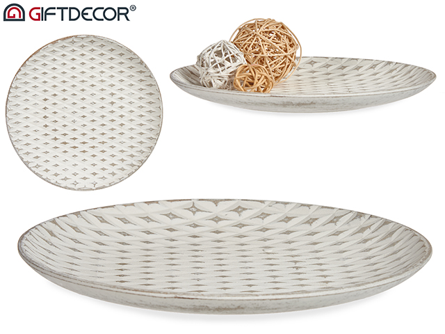 Plato madera decoracion rombo bl 29cm