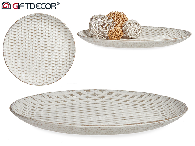 Plato madera decoracion rombo bl 35cm