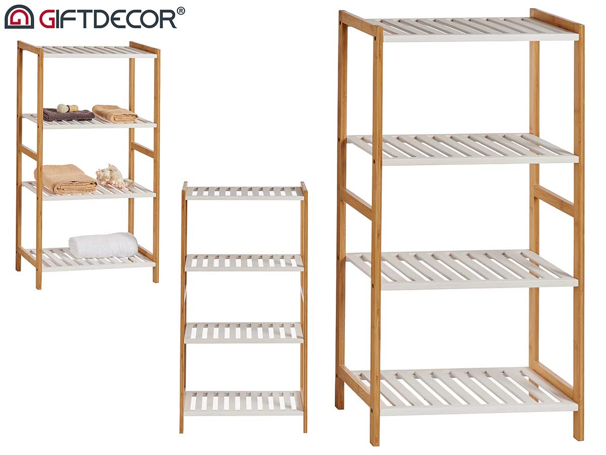 White bamboo shelf with 4 shelf rack