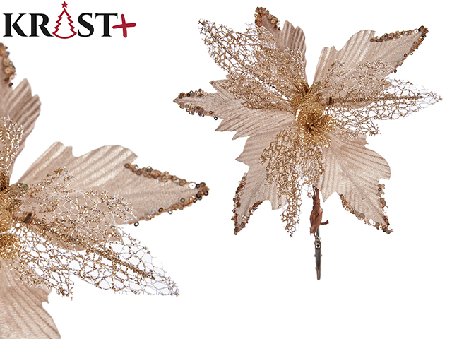 Flor navideña tela 25cm champagne